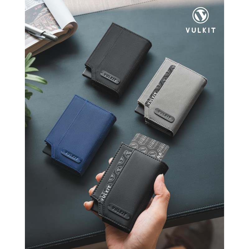 VULKIT Mens Wallet for Max.12 Cards with Pop-Up Credit Card