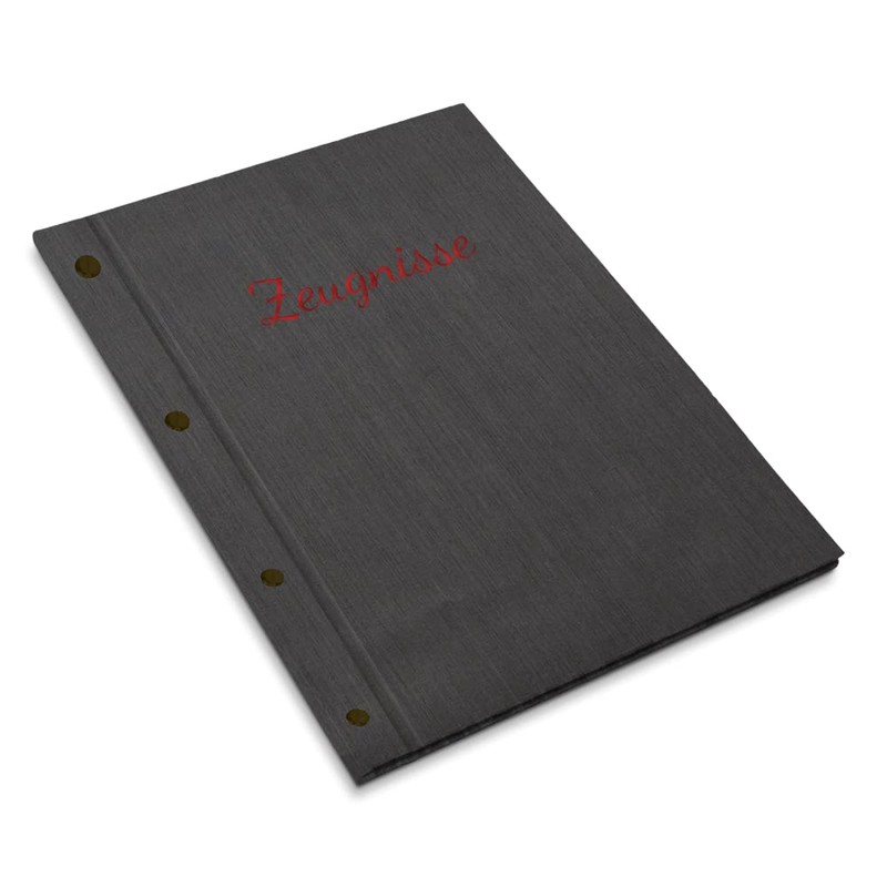 Handmade Certificate Folder in Black Linen Look with Embossed Print