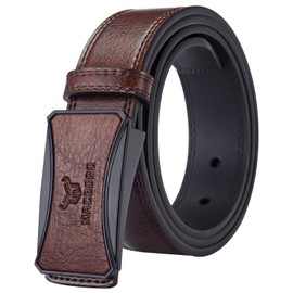 MACBROR Tsa Approved Non Metal Nickel Free Hypoallergenic Plastic Belt Buckle Airport Security Brown Leather Mechanic Belts for Men No Scratch Buckleless Belt-Belts That Don T Dig into Belly