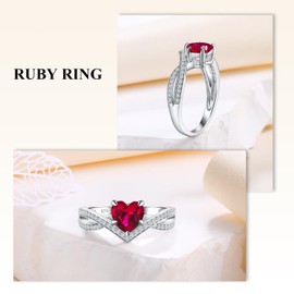 AGRULE Ruby Solitaire Ring Size 9 Sterling Silver Wishbone Split Shank Moissanite and Red Stone Engagement Rings 1.5 Cttw Heart Shaped Promise Rings for Women, Size 9