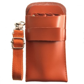 GLASS FROG Scissor Case, 3 Scissors, Genuine Leather, Hairdresser Trimmer, Compact (Orange)