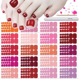 DANNEASY 20 Sheets Toe Nail Stickers Full Nail Wraps for Women ToeNails Polish Strips - Red Pink Self Adhesive Toenail Polish Sticker Stick on Nails Gel Strips Nails Art Accessories