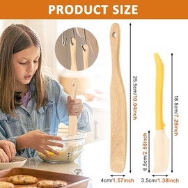 2Pcs Wooden Spatula for Cooking with Jam Knife, Teak Wood Sourdough Scraper & Spatula - 10” Non-Scratch Kitchen Utensil with Hanging Hole, fit for Bakers & Home Cooks