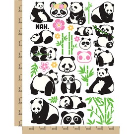 Giant Panda Bear Bamboo Temporary Tattoo Water Resistant Fake Body Art Set Collection - Color (One Sheet)