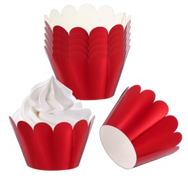 PATIKIL Cupcake Wrappers Paper, 50 Pack Baking Cups Standard Wave Decoration for Anniversary Birthday Weddings and Parties, Reflective Red