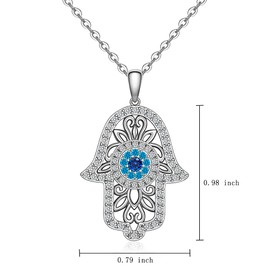 925 Sterling Silver Hamsa Hand Necklace with White Gold Plated Good Luck Vintage Fatima Hand Pendant Charm Cute Sparkling Zirconia Jewelry Gift for Women