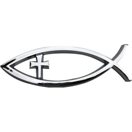 PhotoZoneGa 3D Car Auto Truck Silver Chrome Decal Emblem Cross Christian Fish Symbol