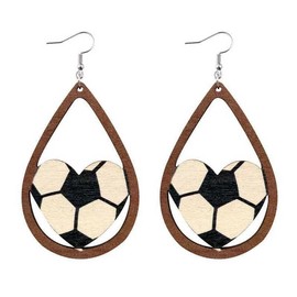 Basketball Earrings for Women, Statement Basketball Heart Round Dangle Sports Earrings Wood Volleyball Football Drop Earrings for Sports Fans Teen Girls Holiday Gifts (Football1)