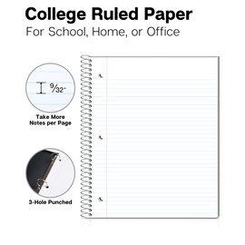 Dunwell College Ruled Spiral Notebook, (Black) 1 Subject Notebook 8.5 x 11 With Plastic Cover & Pocket Divider, 100 Sheets, Perforated Pages, One Subject Spiral Notebook School, 8 1/2 x 11 Paper