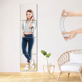 Unbreakable Wall Mirror Full Length Mirror Tiles, 4Pcs 10x10 inch Full body Mirrors, Toddler Shatterproof Mirror for Kids Mirror for Wall, Full Length Wall Mirror, Over Door Mirror, Home Gym Mirror