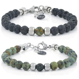 10:10 His and Hers Bracelet with Natural Stones Diameter 6 mm and Diamond-Coated Stainless Steel Balls. Highly Resistant Adjustable Bracelet. Made in Italy, Stainless Steel Stone