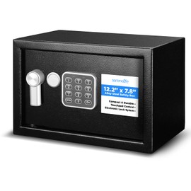 SereneLife Electronic Safe Box | Heavy-Duty 12.2’’ x 7.8’’ Small Lockbox | Digital Keypad Code & 2 Key Override | Compact Money Safe for Cash, Jewelry, Valuables | Wall & Floor Mountable Storage