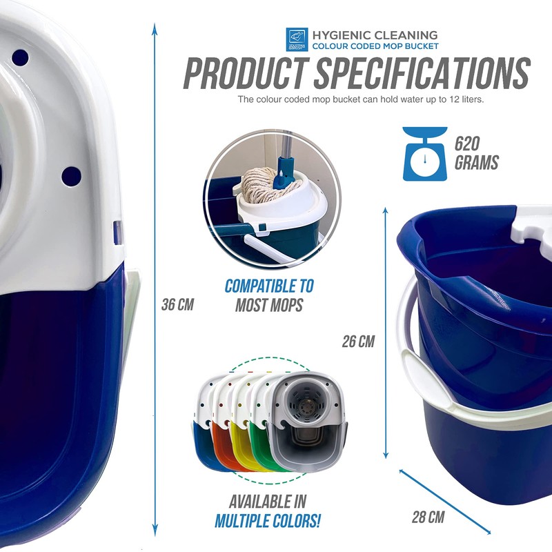 Colour Coded Mop Buckets − 12L Mop Bucket with Wringer
