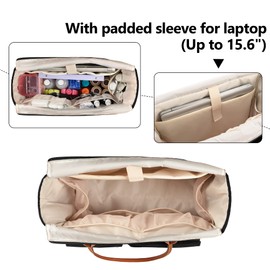 CURMIO Nurse Tote Bag, Portable Medical Bag with Shoulder Strap and Padded Laptop Sleeve for Nursing Work, Home Visits, Health Service, Black (Bag Only)