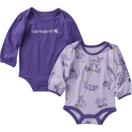 Carhartt Kid's CG9808 Long-Sleeve Forest Friends Print Bodysuit Set - Girls - 24 Months - Ultra Violet