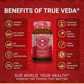 Pomegranate Extract Supplement - Ellagic Acid, High Punicalagins | USDA Certified Organic Pomegranate Supplement | Blend of Pomegranate Fruit, Seeds and Peel Extract | 60 Vegan Pomegranate Capsules