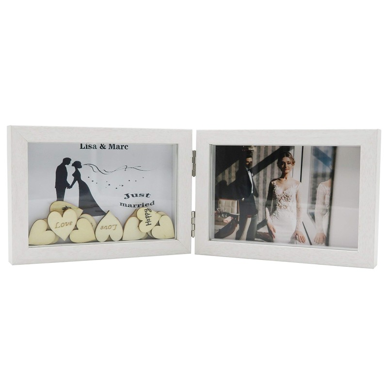 Smiling Art Double Wooden Photo Frame for 2 Photos, Folding