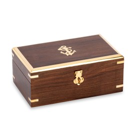 NKlaus Maritime Treasure Chest Box Real Wood and Brass 18.5 x 11.5 cm Anchor Treasure Box 14624