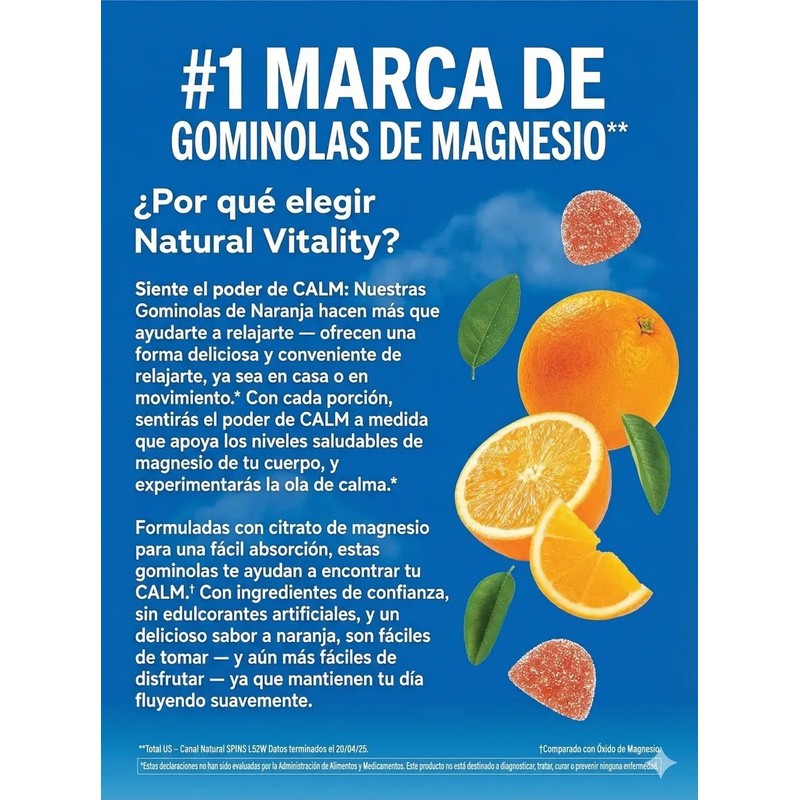 Citrato De Magnesio Calm 120 Gomitas Natural Vitality