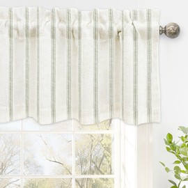 DriftAway Farmhouse Linen Lined Valance Double Layer Thermal Insulated Room Darkening Blackout Window Valances 3 Inch Rod Pocket Vertical Striped Kitchen Valance Single 52 Inch by 14 Inch Loden Green