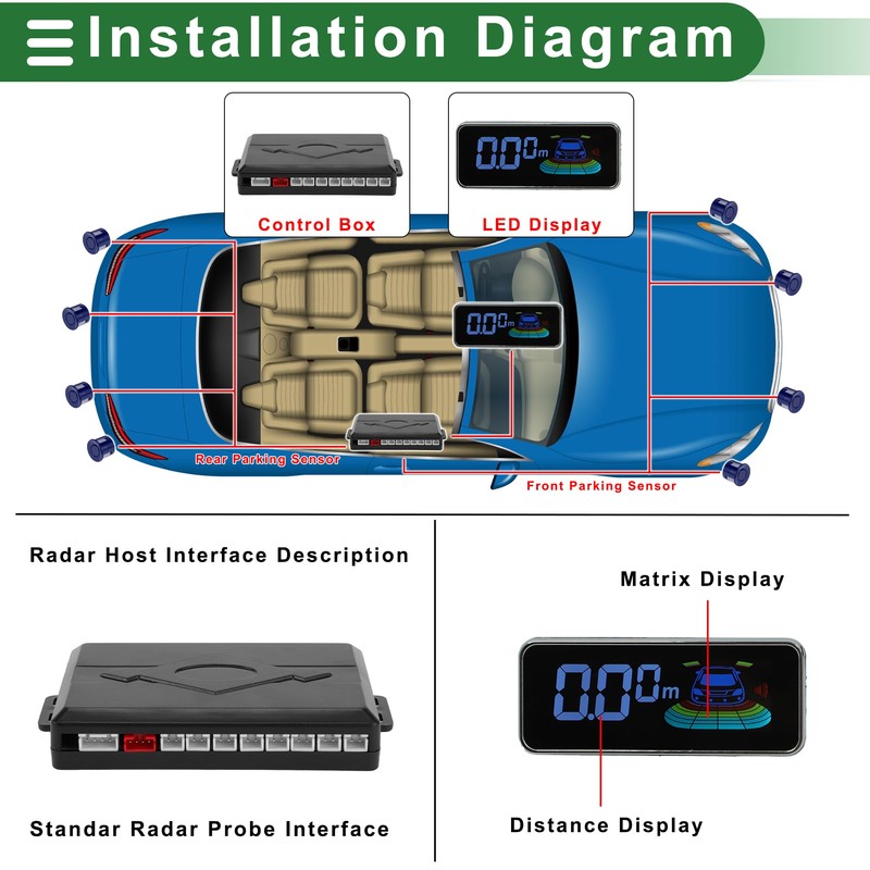 Motoforti Auto Vehicle Reverse Backup Radar System Reverse Parking Sensors