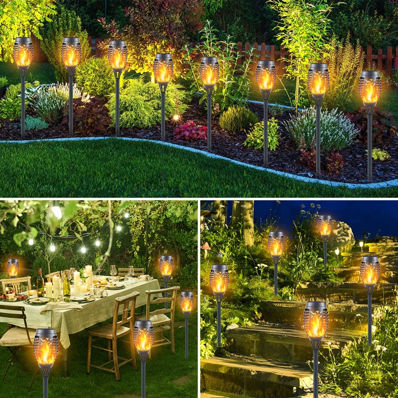 Awethone 12 Pack Solar Torch Lights Outdoor Flickering Flame -