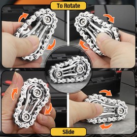 Cool Sprockets Fidget Spinner Toy, Metal Bicycle Chain Desk Fidget for Kids Adults, Convertible Gear Finger Spinning Gift for Christmas Birthday Souvenir (Sliver)