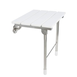 JCWANGDEFU Folding Shower Seat Wall Mounted Bathroom Bathtub Safety Stool Chair, Solid Wood, with Support Legs, Load of 350 lbs, 14.88"(L)*12"(W)*17.12"(H) (WPC)
