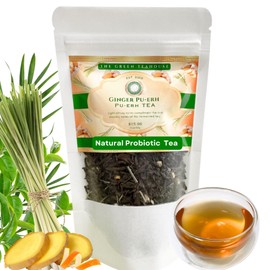 ORGANIC, Low Caffeine,Fully Fermented Ginger Pu-erh, Loose Leaf Tea, Ginger Tea, Natural Probiotic, Gut Health, 2 oz, Resealable Package