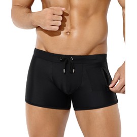 Casey Kevin Swimming Trunks Men's Short Tight Swimming Shorts with Drawstring and Zip Swimming Trunks Quick-Drying Swimming Trunks Boys Water Sports Swimming Wear School Swimming Shorts Men, E1-black