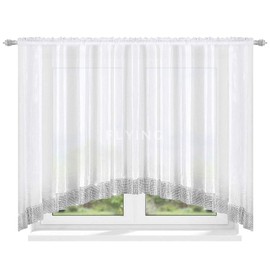 FKL Top Ready-Made Voile Curtain Top Design Set Beautiful Living Room Kitchen Curtain with Ruffle Tape and Zircon LN-520