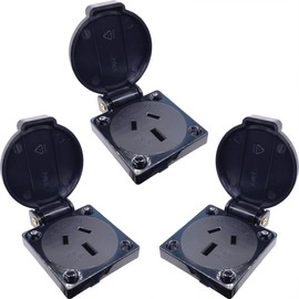 Waterproof IP44 Australian/New Zealand Socket for AUS Type I Plug, 15A, Dustproof Rainproof AU/NZ Industrial Socket with Cover for Car Inverter, Air Conditioner, Outdoor Power Equipment (3 Pieces)