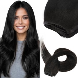 Weave Hair Extensions Sew in Black Human Hair Extensions 100g Weft Straight Human Hair Bundles Real Remy Glue in Hair Wefts 10" #1B Natural Black