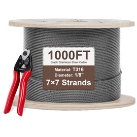 DOZAWA 1000FT Silver T316 Stainless Steel Cable with Cutter, 1/8" 7x7 Strands Wire Rope for Deck Railing System Kit, String Lights, Stair Handrail, High Strength for Indoor and Outdoor Use