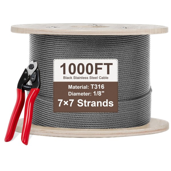DOZAWA 1000FT Silver T316 Stainless Steel Cable with Cutter, 1/8"