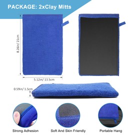 Clay Mitt - 2pcs Mud Mitt, Blue Car Wash Mitts Scratch Free 21x13.5cm, Reusable Microfiber Clay Bar Cloth for Auto Detailing, Cleaning Glove Towel for Car Detailing Cleaning Soft Wash and Beauty