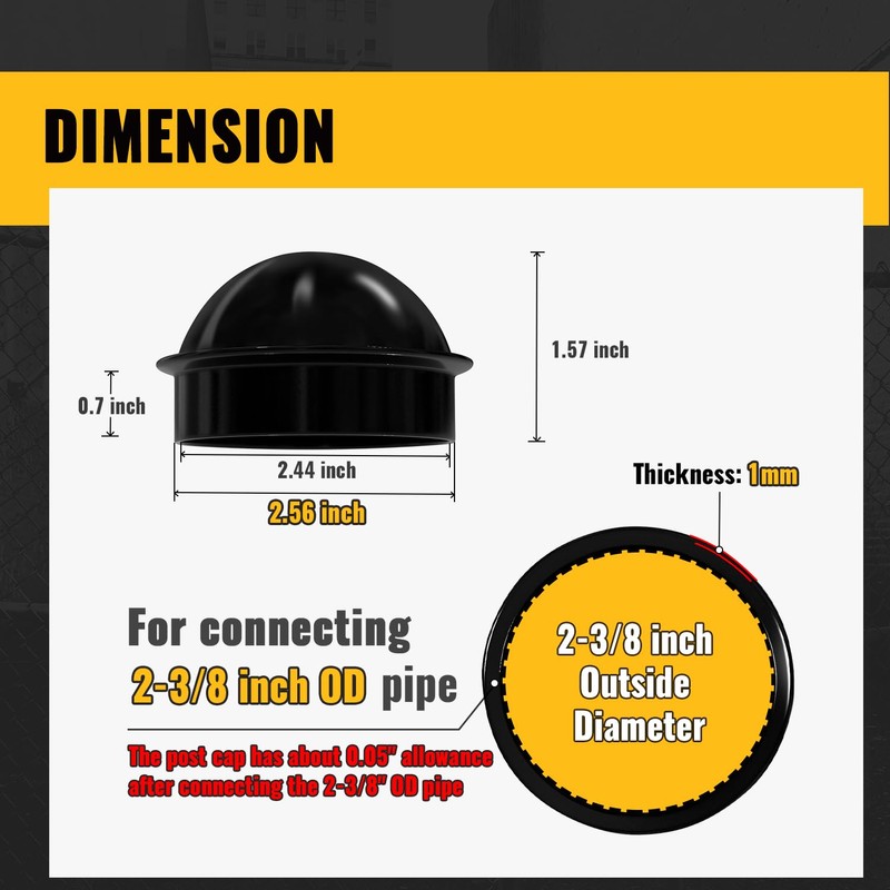 VIVIDA 2-3/8" Chain Link Post Caps, Black Post Cap for