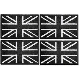 4Pcs British Union Jack Patch Black & White Tactical British Union Jack Flag Patch United Kingdom Embroidered Fabric Patch Hook and Loop Applique for Military Uniform Tactical Bag Jacket Jeans Hat