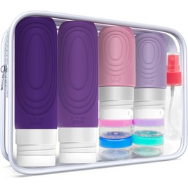Juego 17 Botellas De Viaje De Silicona, KEVOSOK Botellas de viaje para artículos de tocador, 3oz Tsa Aprobado Tamaño de viaje Contenedores, Sin Bpa, Accesorios De Viaje Recargables