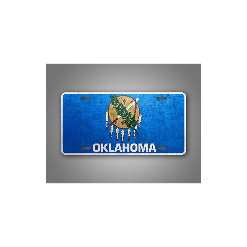Weathered Metal Oklahoma State Flag License Plate Rustic Americana OK