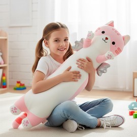 Somao 35.4" Long Cat Plush Pillow with Wings - Super Soft Stuffed Animal for Kids & Adults, Cute Body Pillow for Sleeping, Squishy Cat Plushies Gifts for Girls (Pink)