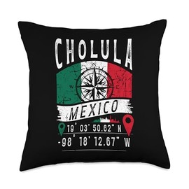 Cholula Mexico Flag GPS Coordinates Of Cholula Throw Pillow