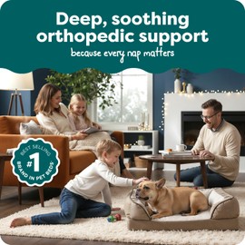 FurHaven Orthopedic Dog Bed for Medium Dogs, Perfect Comfort Sofa with Removable Bolsters with Orthopedic Egg Crate Foam for Joint Support, Washable Cover, Medium, Plush & Velvet Waves, Brownstone