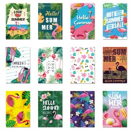 Summer Invitation Cards 12PCS,Flamingo Coconut Tree Party Invitation Cards,Hello Summer Greeting Blank Cards Postcards Notecards Pack For Summer Tropical Beach Pool Luau Kids Birthday Party