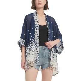 Women's Loose Print Sheer Chiffon Kimono Beach Swim Cover up Cardigan Capes Blouse Tops