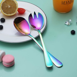 Berglander Rainbow Salad Server Set, Stainless Steel Salad Serving Set with Colourful Titanium Coating, Salad Server, Salad Spoon, Salad Fork, Pack of 2 (Shiny Rainbow)