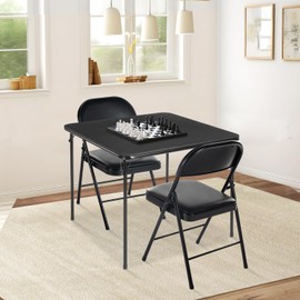 FurnitureR Square Folding Table, 33.9-Inch Multi-Functional Card Table, Portable and Foldable for Indoor/Outdoor Use, PVC Tabletop with Metal Frame, No Assembly Required, Black