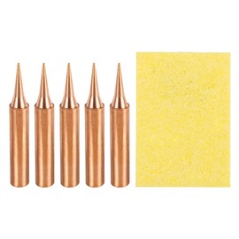 sourcing map 5 Pcs 900M Soldering Iron Tips Copper Non-Magnetic Welding Head with Cleaning Sponge Pad Replacement for Solder Station Tip (900M-T-I)