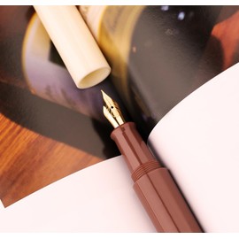 czxwyst Majohn Wancai II Mini Fountain Pen Pocket Travel Ink Pen (Extra Fine Nib, Brown and White)