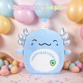 TITQWOP 14" Blue Axolotl Plush Happy Birthday Axolotl Stuffed Animal Cute Axolotl Toys for Kids Boys Girls